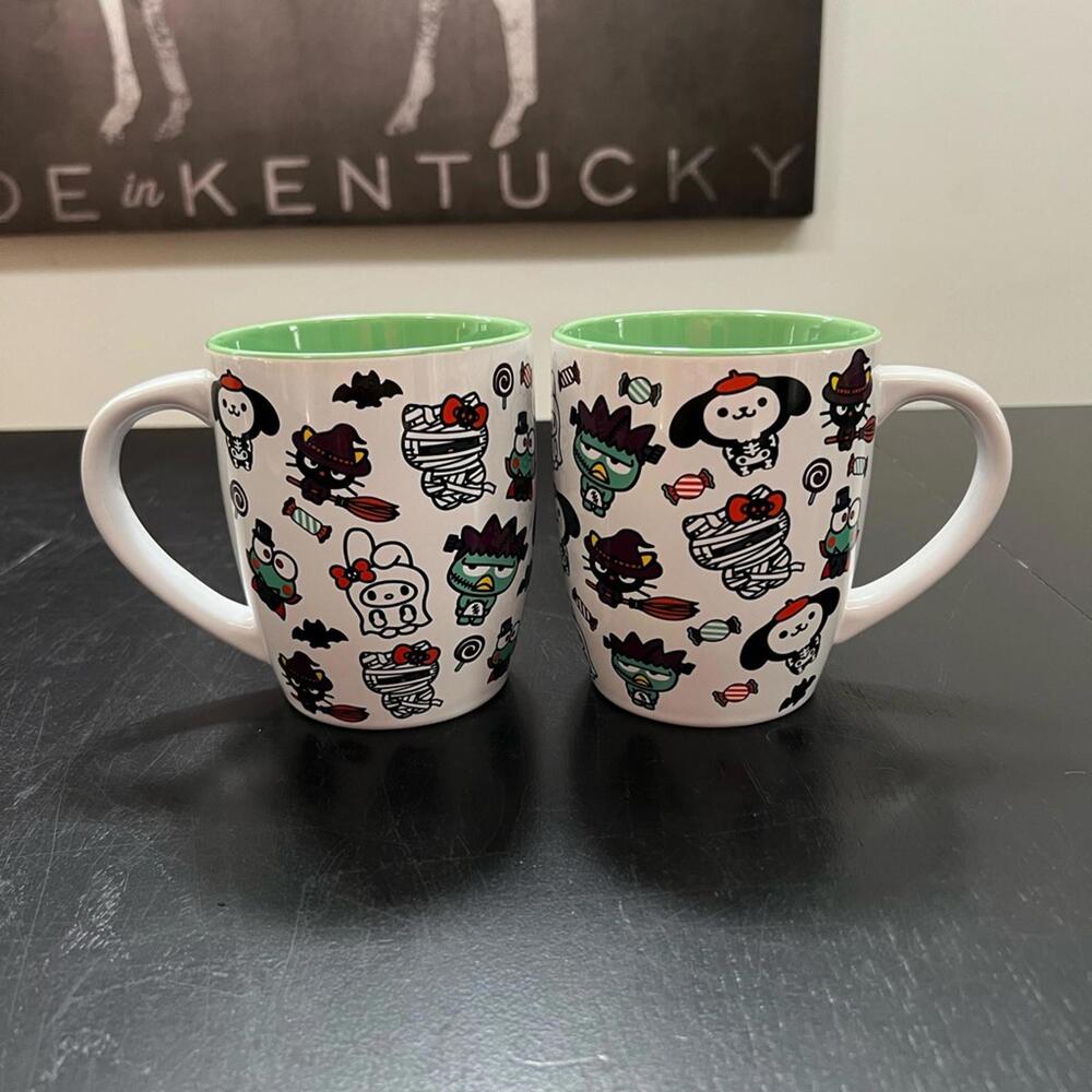 Hello Kitty Halloween Themed Set of 2 - 5" Mugs with Green Interior